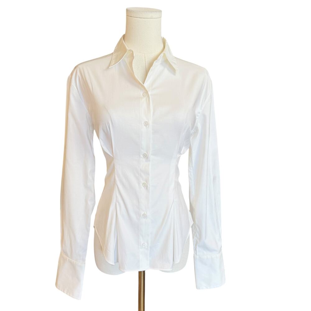 Reformation Becker Shirt Button Front Organic Cotton Stretch Blouse Size 0 - Picture 7 of 13